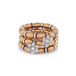 Diamond Flex Band Ring Estate 18k Rose White Gold Adjustable Size Wide Band