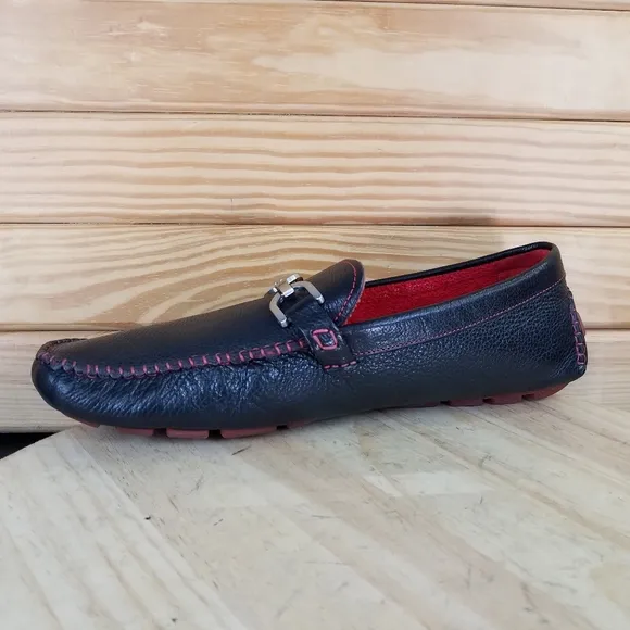 DONALD J PLINER DRIVING MOCS Shoes VEEDA Men's 12 US Pebble Leather Black Red