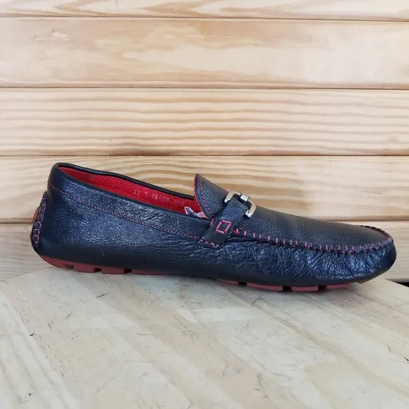 DONALD J PLINER DRIVING MOCS Shoes VEEDA Men's 12 US Pebble Leather Black Red