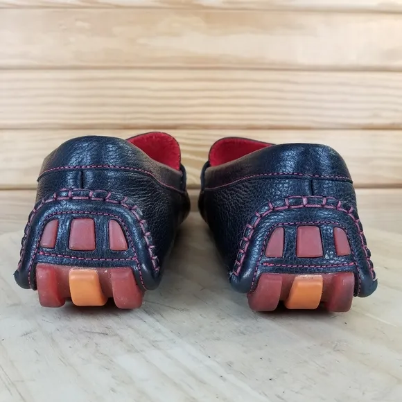 DONALD J PLINER DRIVING MOCS Shoes VEEDA Men's 12 US Pebble Leather Black Red