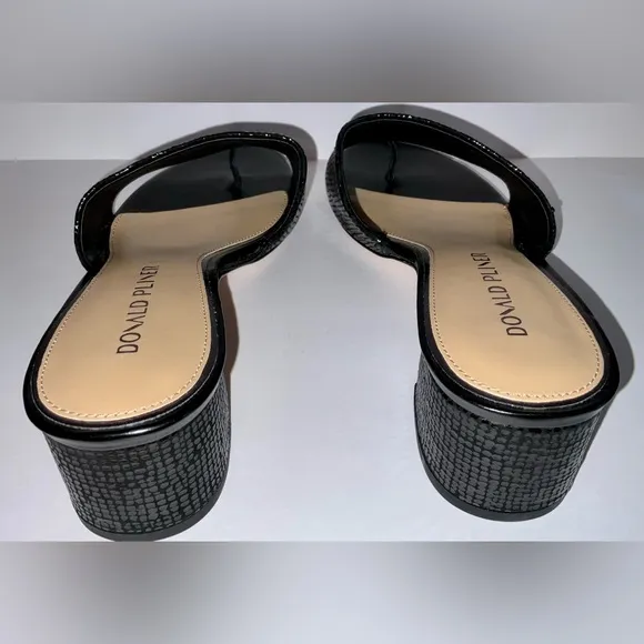 Donald Pliner Melros - size 9 pebbled metallic black sandals with box -so classy