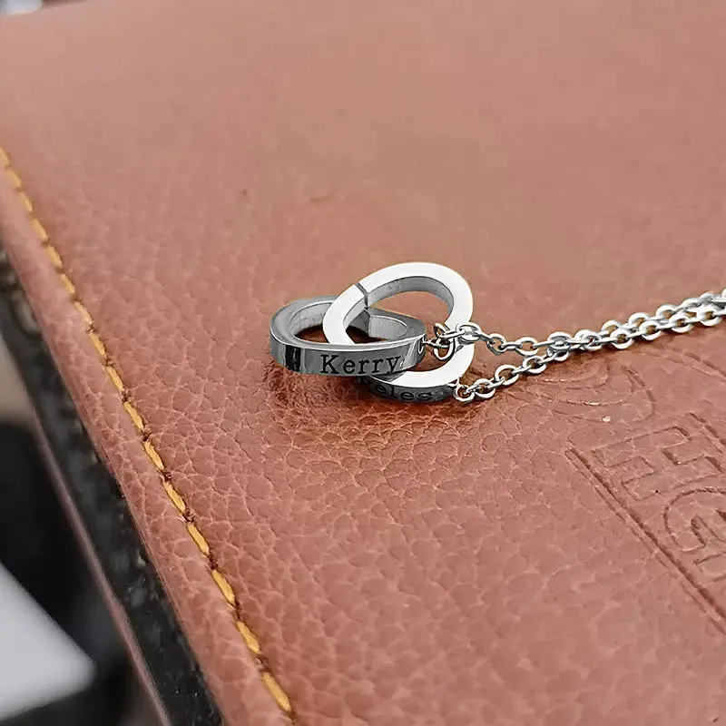 Double Heart Name Necklace - Couples Necklace