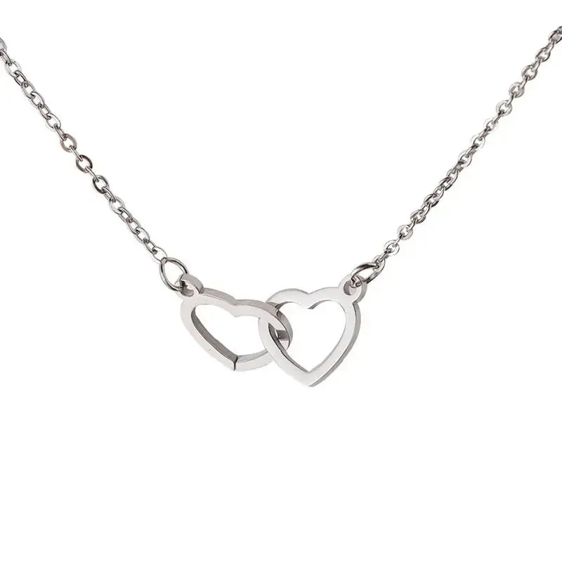 Double Heart Name Necklace - Couples Necklace
