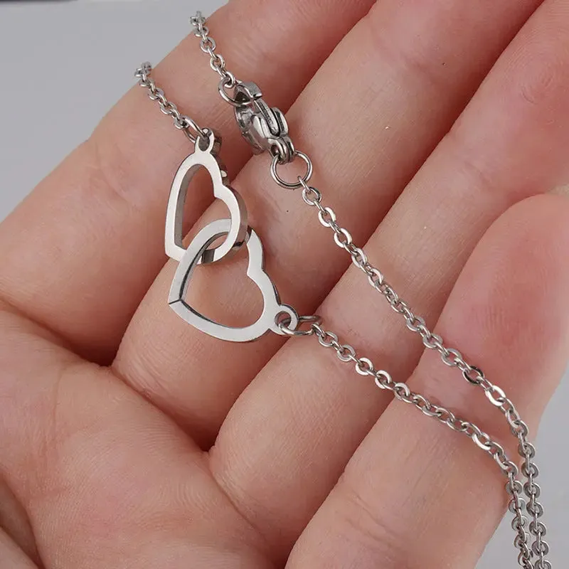 Double Heart Name Necklace - Couples Necklace