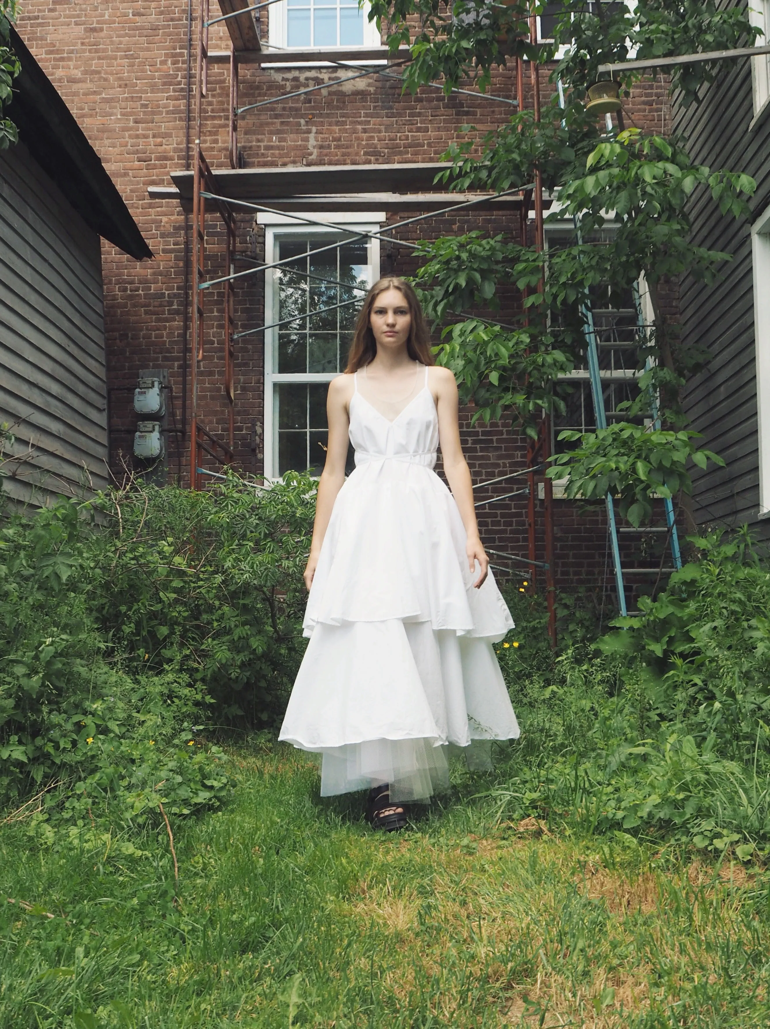 double tier cotton slip dress with ties