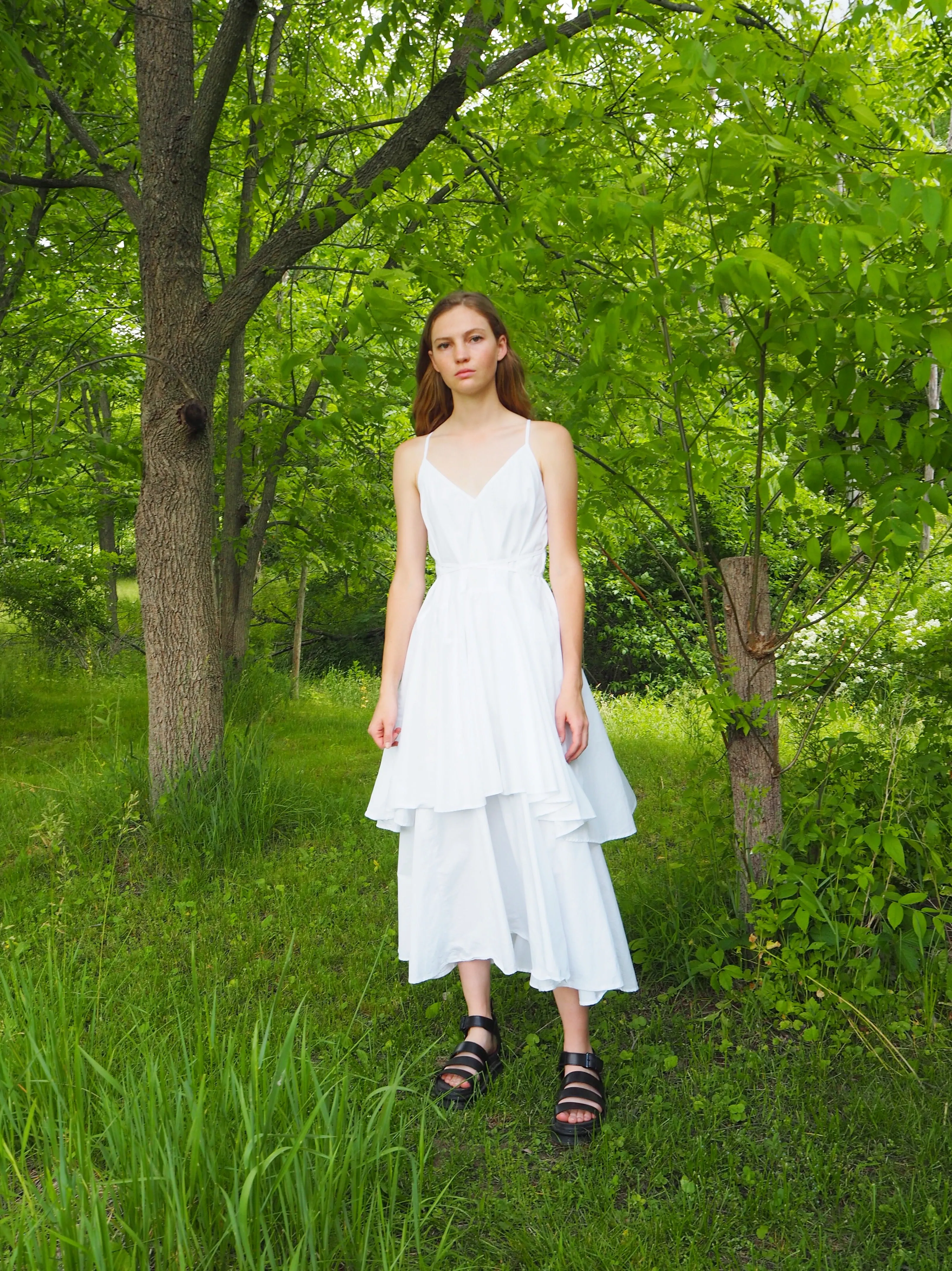 double tier cotton slip dress with ties