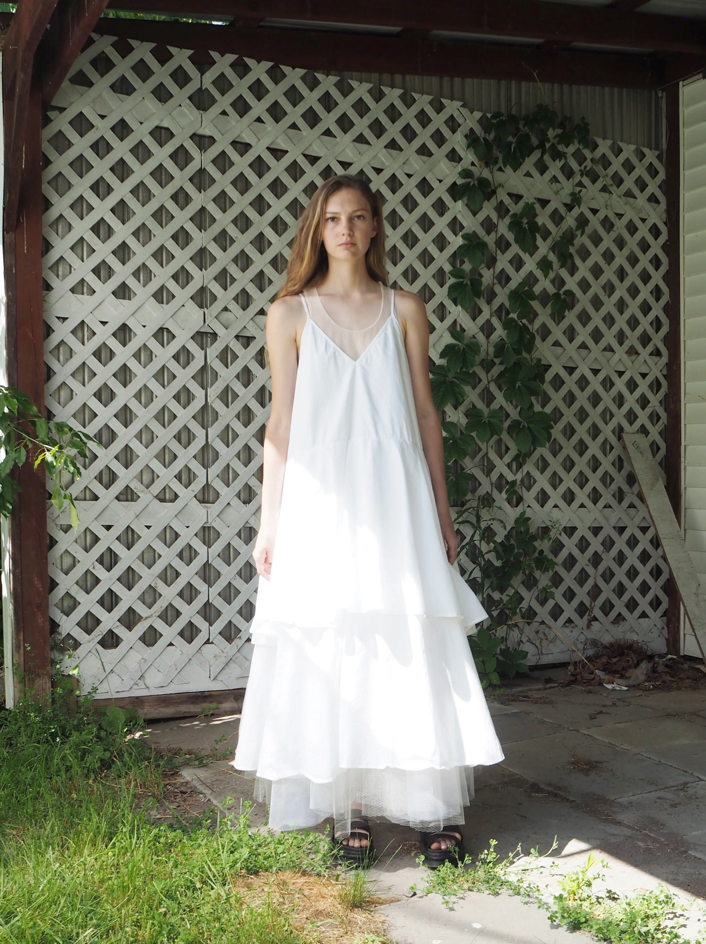 double tier cotton slip dress with ties