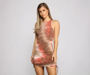 Drawn To Tie Charming Dye Ruched Mini Dress