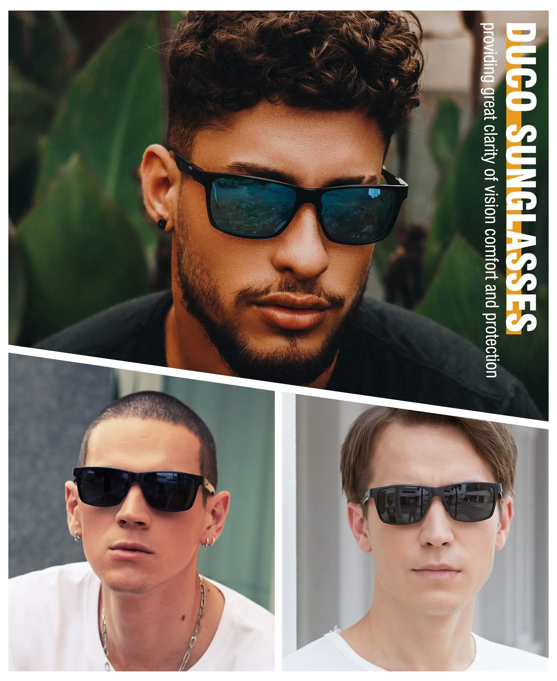 DUCO Square Polarized Sunglasses for Men LightWeight Carbon Fiber UV400 Protection Sun Glasses 8206
