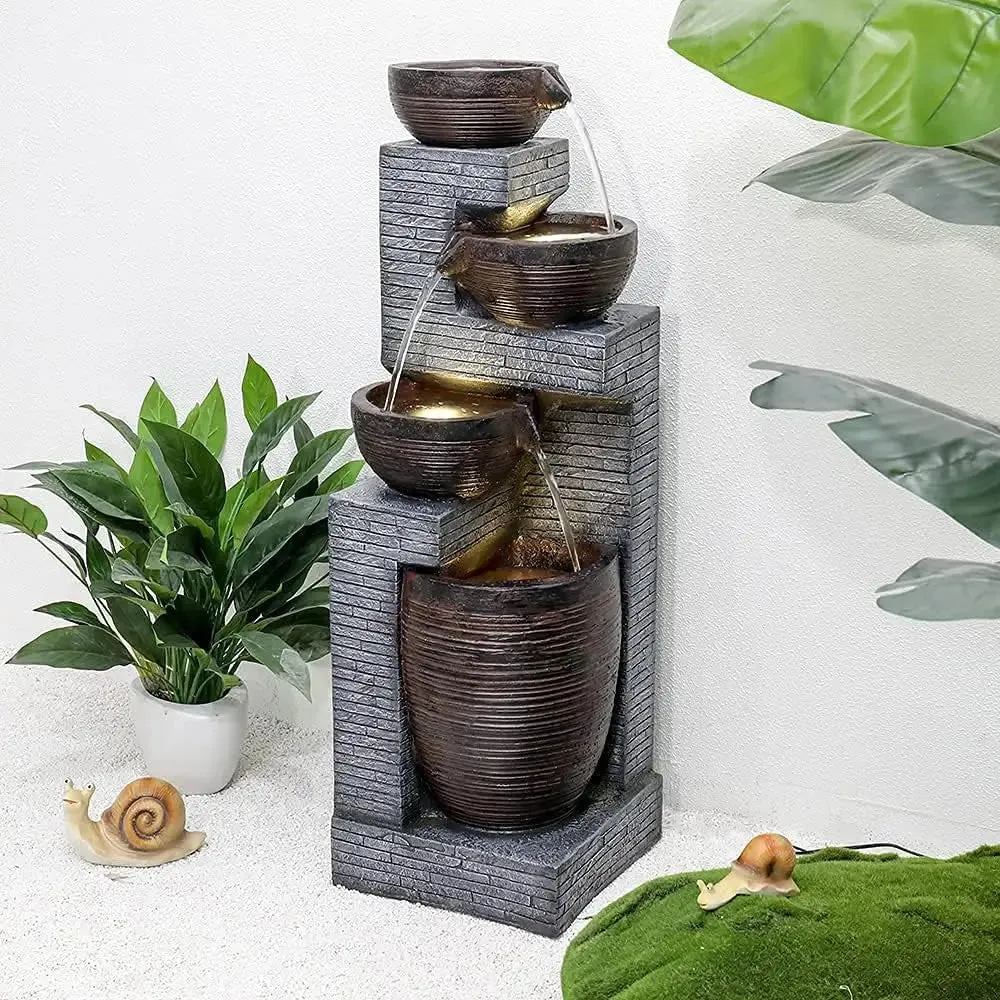Earthen Bowl Cascading Waterfall Fountain for Indoor Outdoor