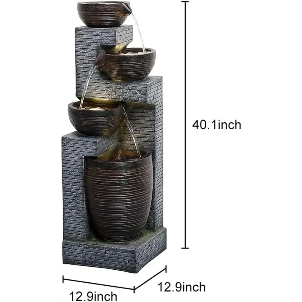 Earthen Bowl Cascading Waterfall Fountain for Indoor Outdoor