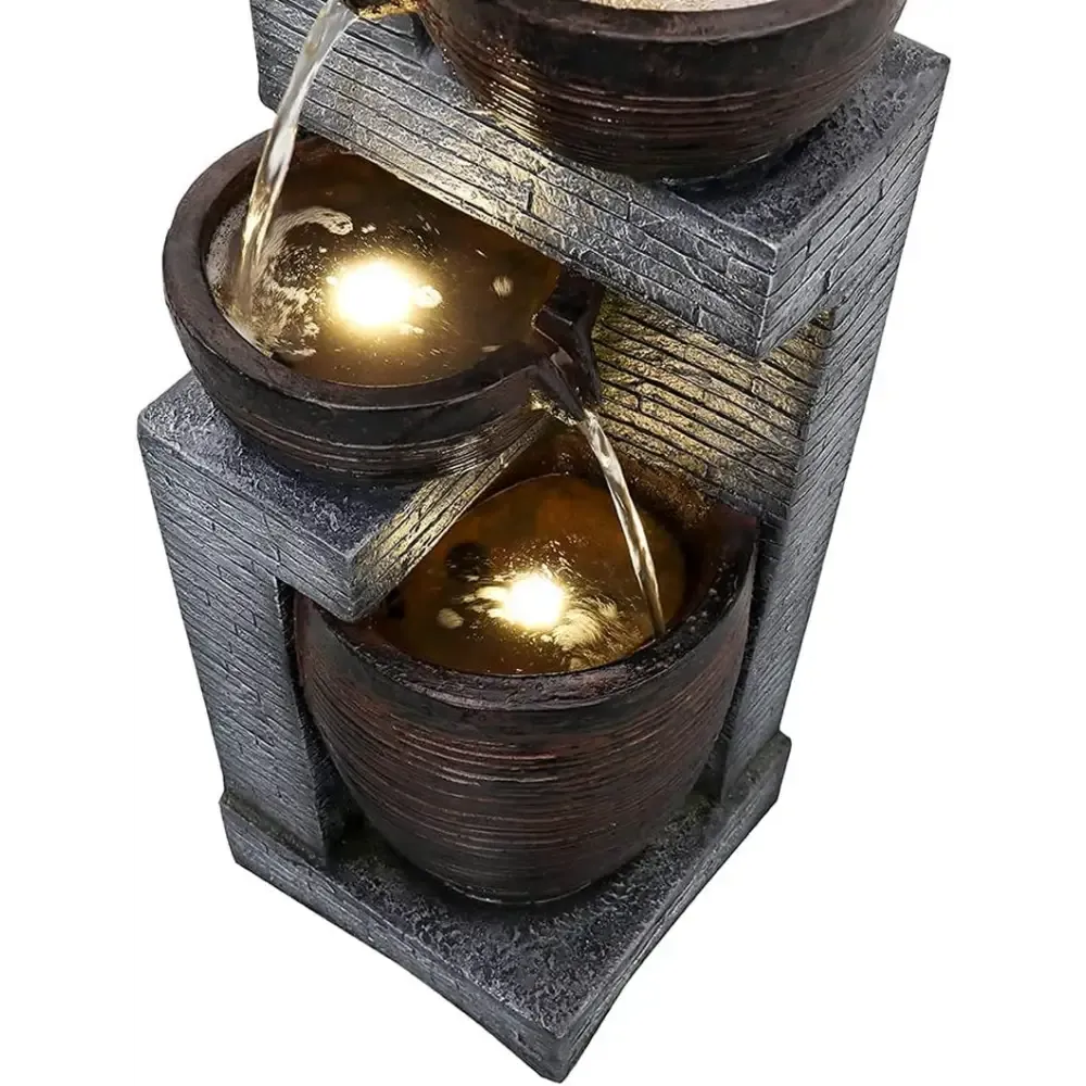 Earthen Bowl Cascading Waterfall Fountain for Indoor Outdoor