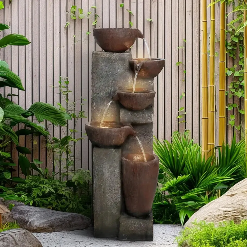 Earthen Bowl Cascading Waterfall Fountain for Indoor Outdoor