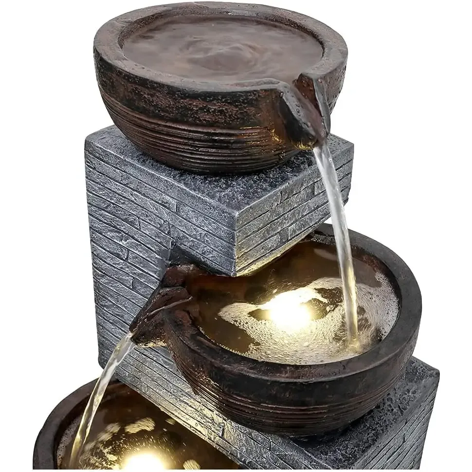 Earthen Bowl Cascading Waterfall Fountain for Indoor Outdoor