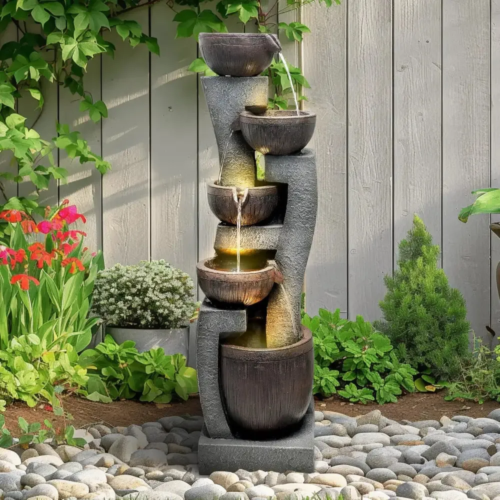 Earthen Bowl Cascading Waterfall Fountain for Indoor Outdoor