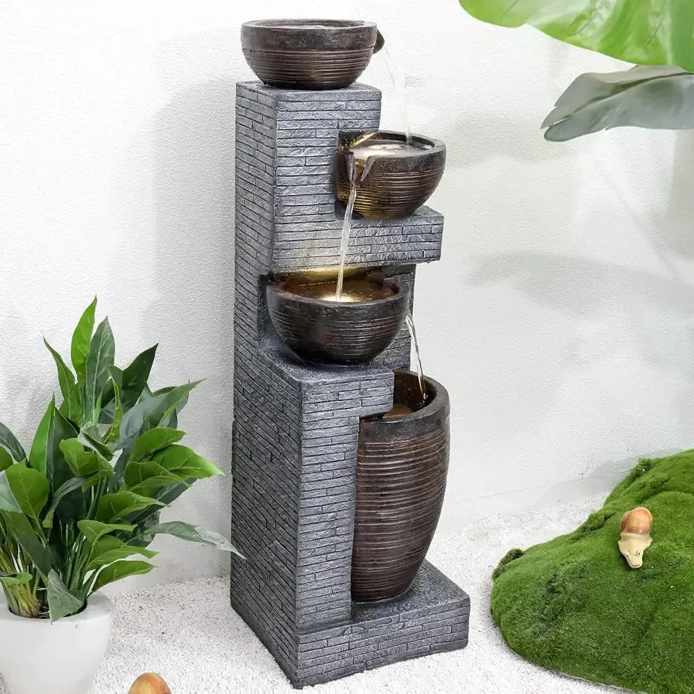 Earthen Bowl Cascading Waterfall Fountain for Indoor Outdoor