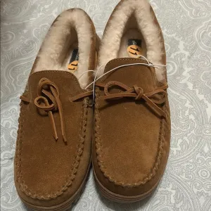 Eddie Bauer Men's Brown Genuine Suede/Shearling Moccasin Slippers size 11 NWOT