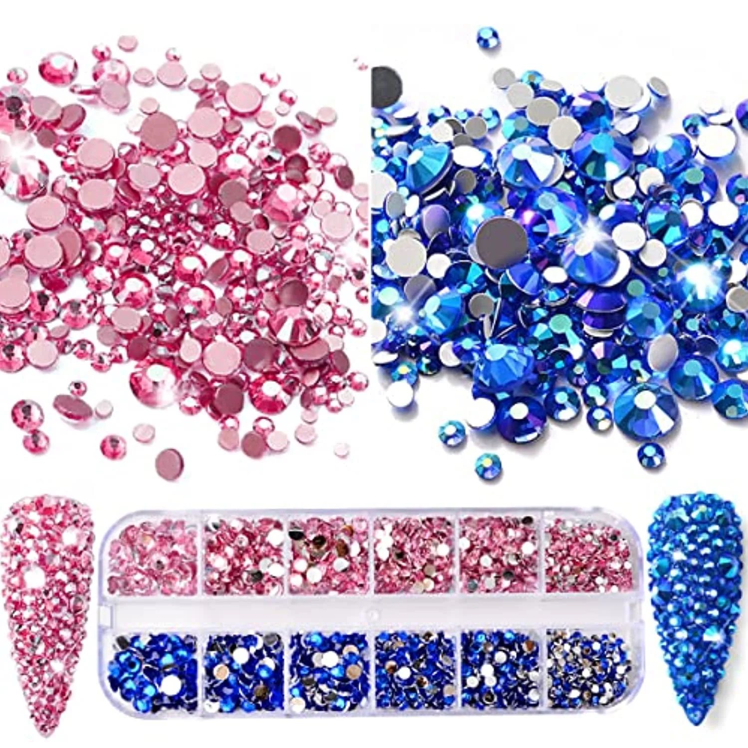 editTime 10500 Pieces Nail Art Rhinestones Crystals AB Flatback Rhinestones Stones Gems with Pick Up Tweezer and Brush for Nail Art Makeup Shoes Clothes Crafts (kit-1)