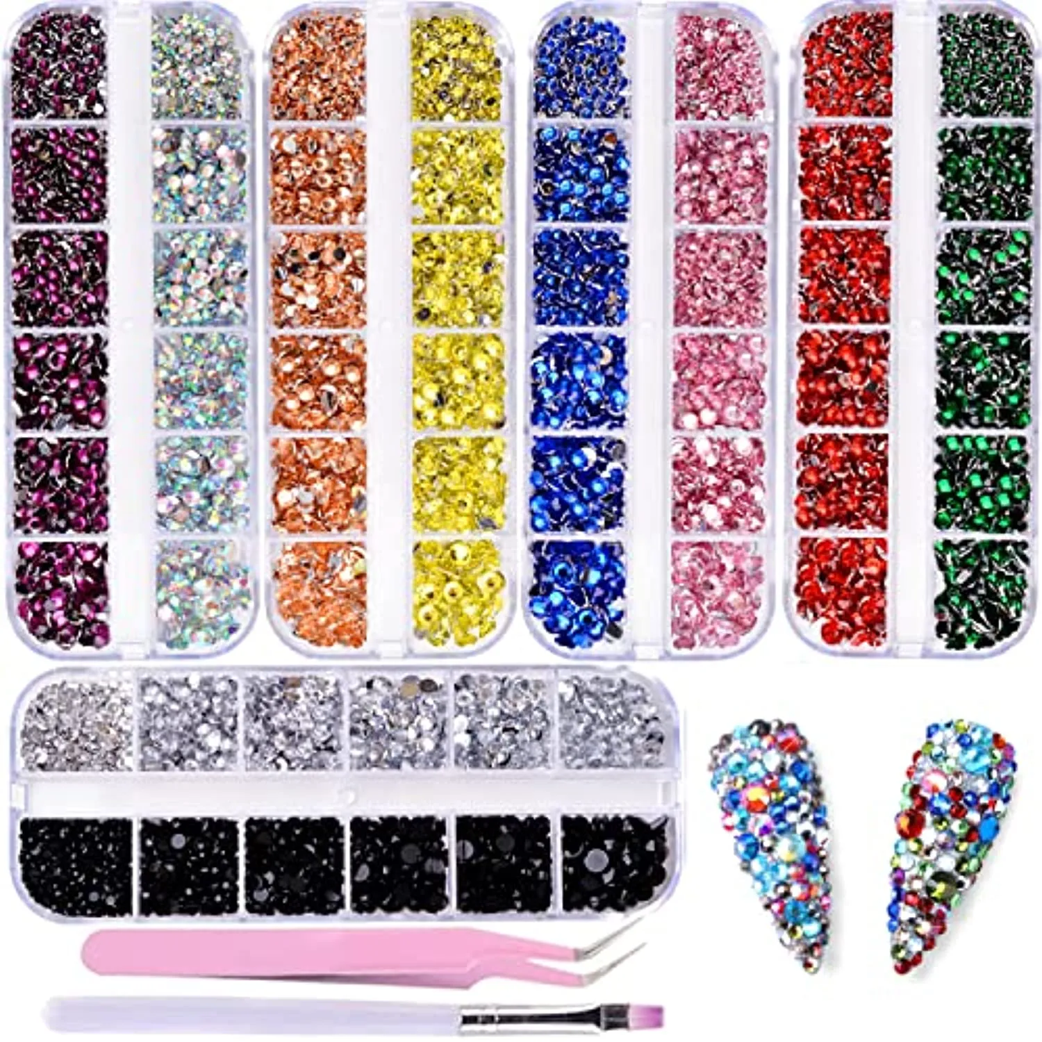 editTime 10500 Pieces Nail Art Rhinestones Crystals AB Flatback Rhinestones Stones Gems with Pick Up Tweezer and Brush for Nail Art Makeup Shoes Clothes Crafts (kit-1)