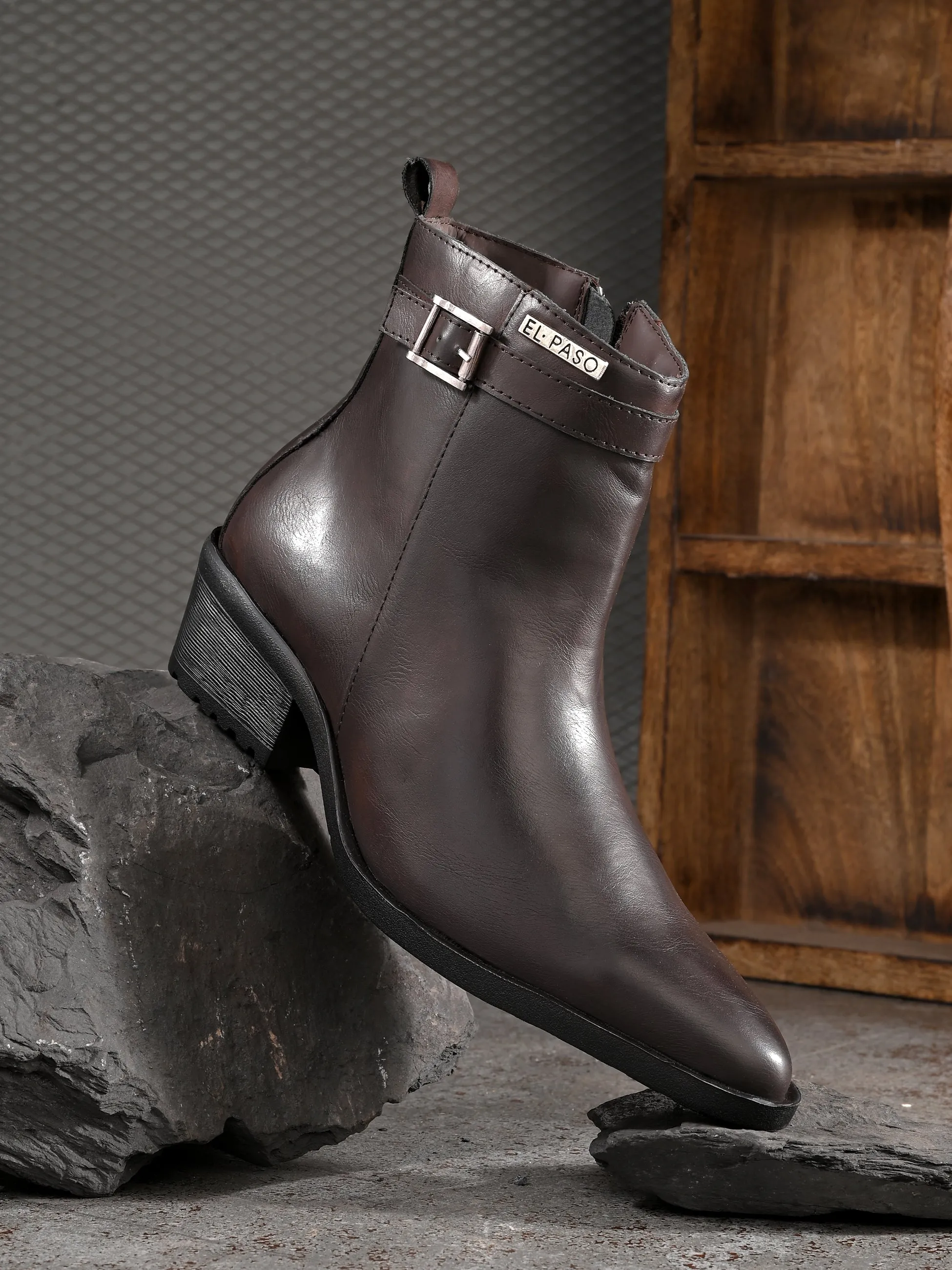EL PASO Women Faux Leather Casual Slip On Boots