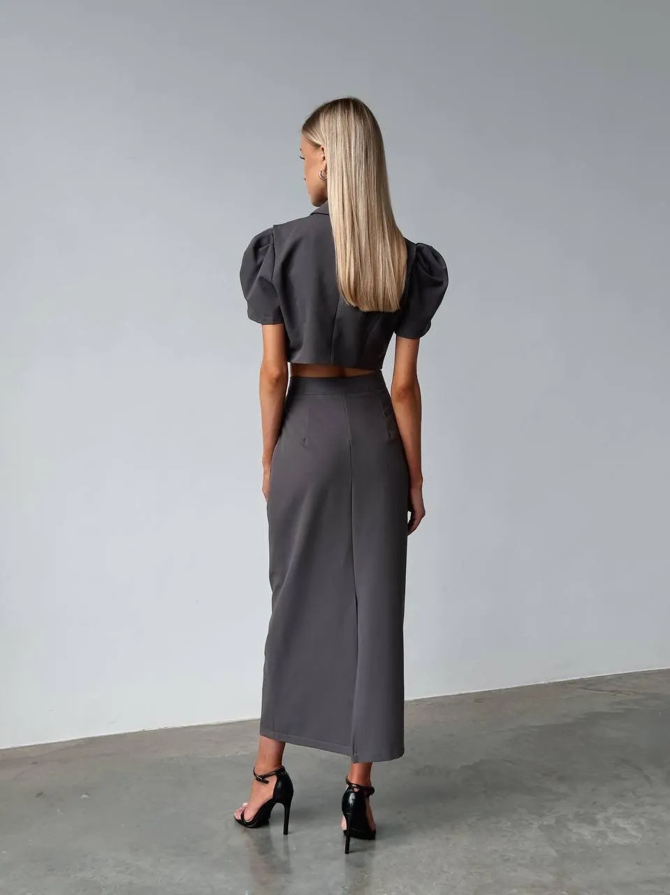 Elegant Gray Crop Jacket set