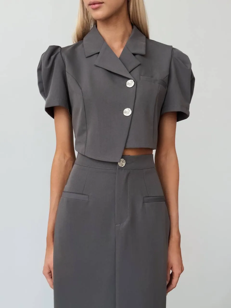 Elegant Gray Crop Jacket set