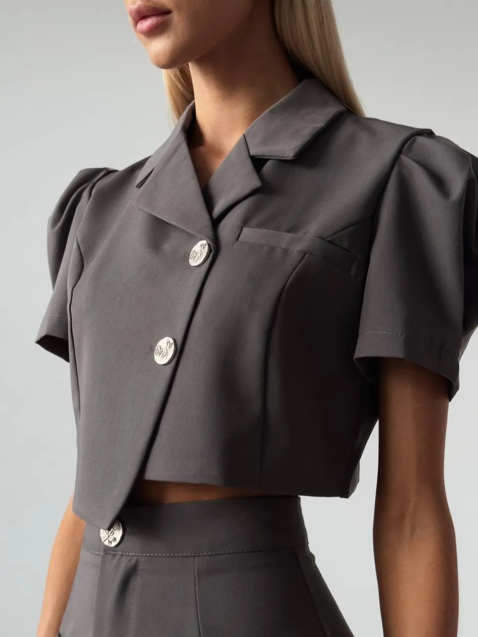 Elegant Gray Crop Jacket set