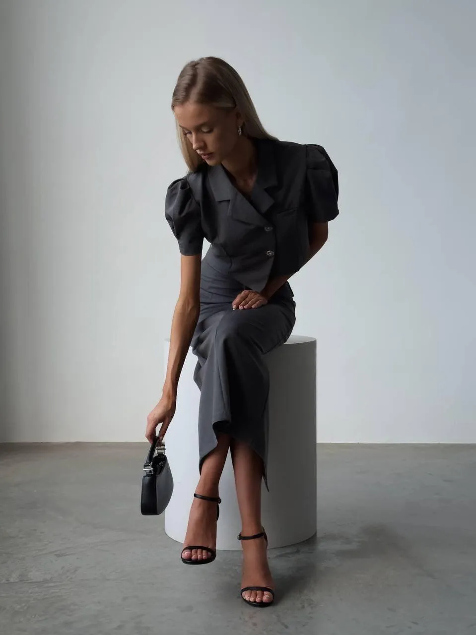Elegant Gray Crop Jacket set