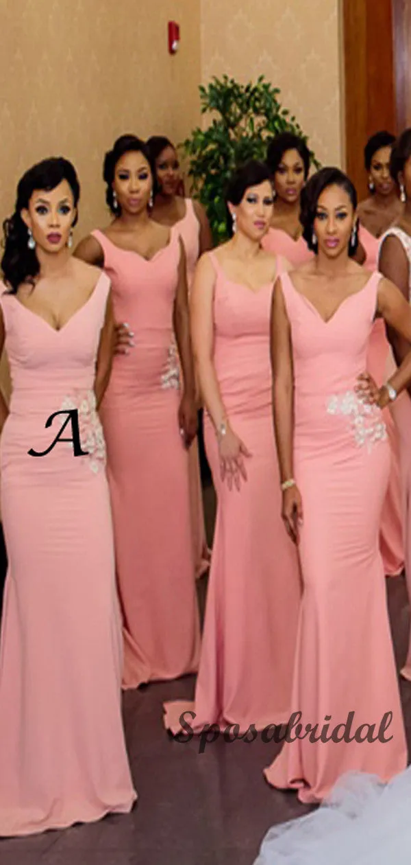 Elegant Mismatched Pink Long Mermaid Bridesmiad Dresses WG908