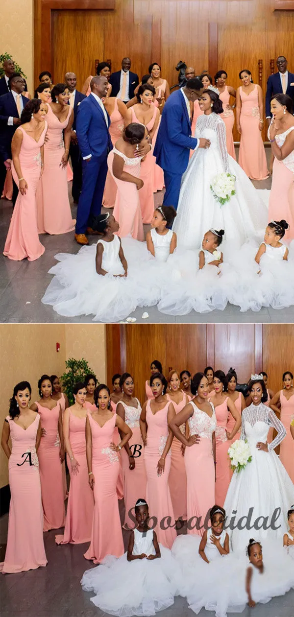 Elegant Mismatched Pink Long Mermaid Bridesmiad Dresses WG908