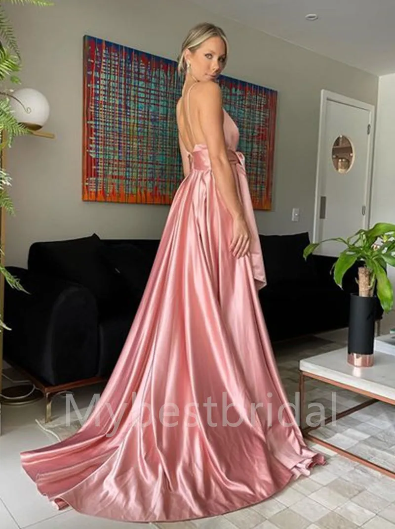 Elegant V-neck Spaghetti straps A-line Simple Prom Dresses ,PDS0327