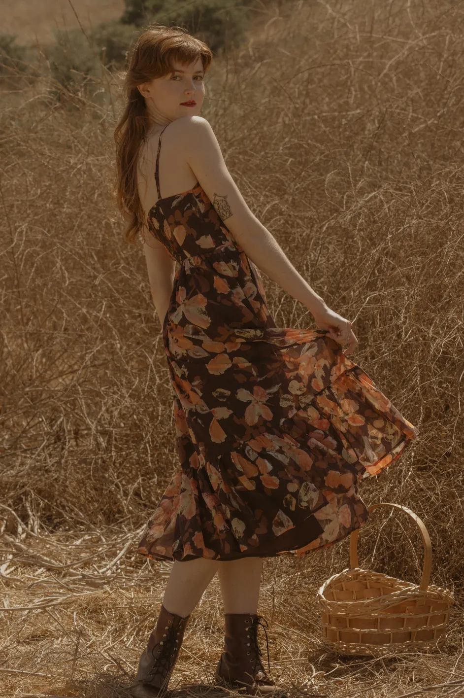 Elisabeta Dress in Chestnut Autumn Floral
