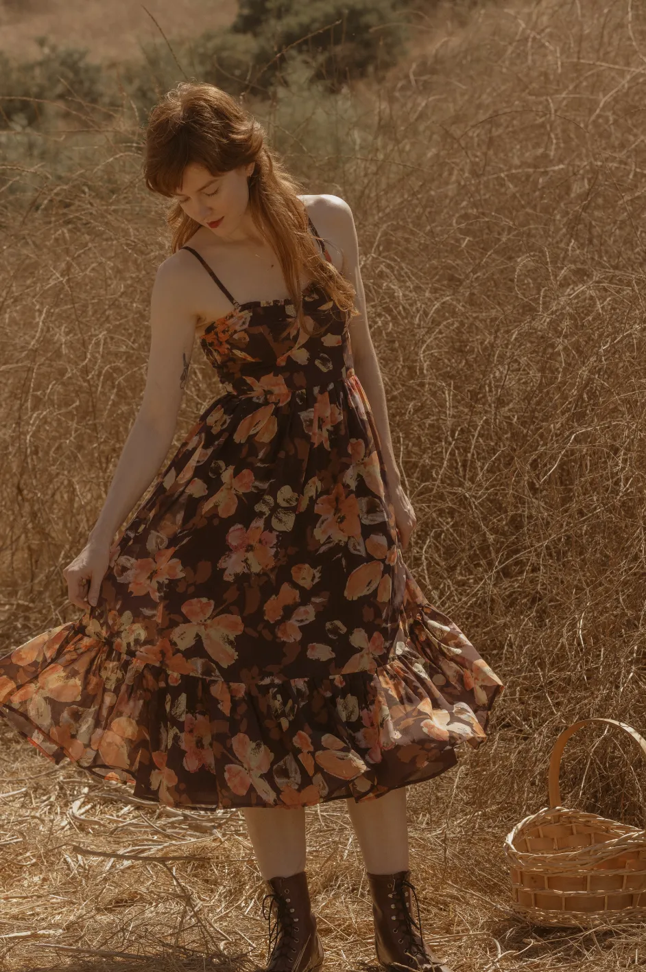 Elisabeta Dress in Chestnut Autumn Floral