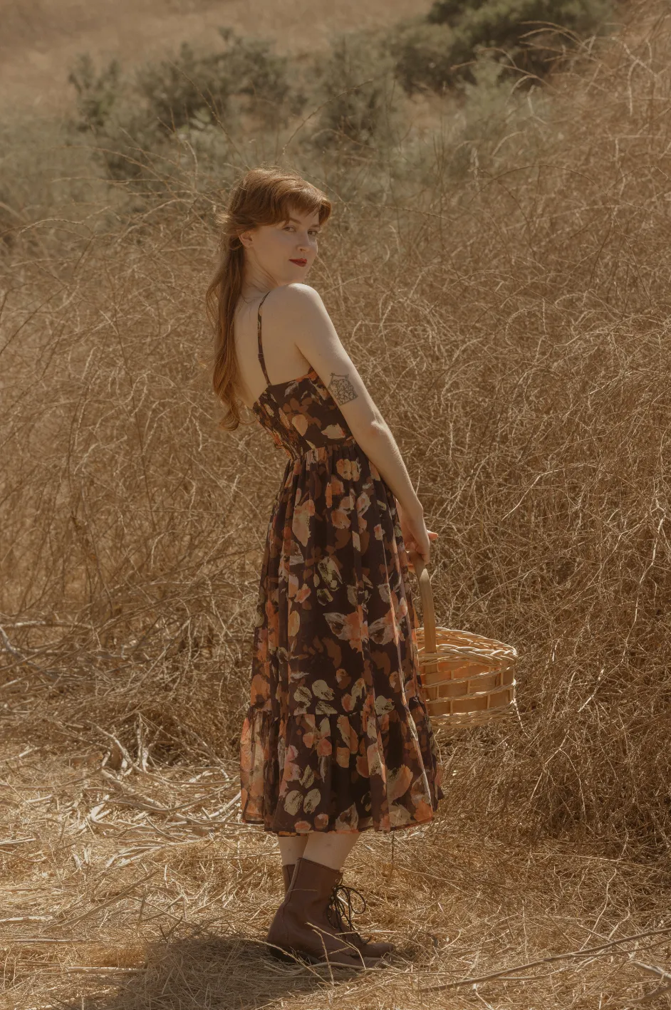 Elisabeta Dress in Chestnut Autumn Floral