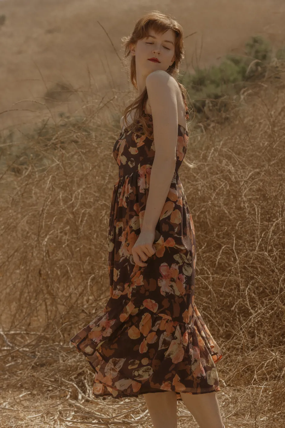 Elisabeta Dress in Chestnut Autumn Floral