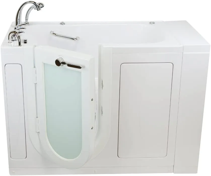 Ella's Bubbles OA3052HH-HB-L Capri Hydro Massage Acrylic Walk-In Bathtub, Left Outswing Door, Ella 5pc. Fast-Fill Faucet, Heated Seat, Dual 2" Drains, 30"x 52", White