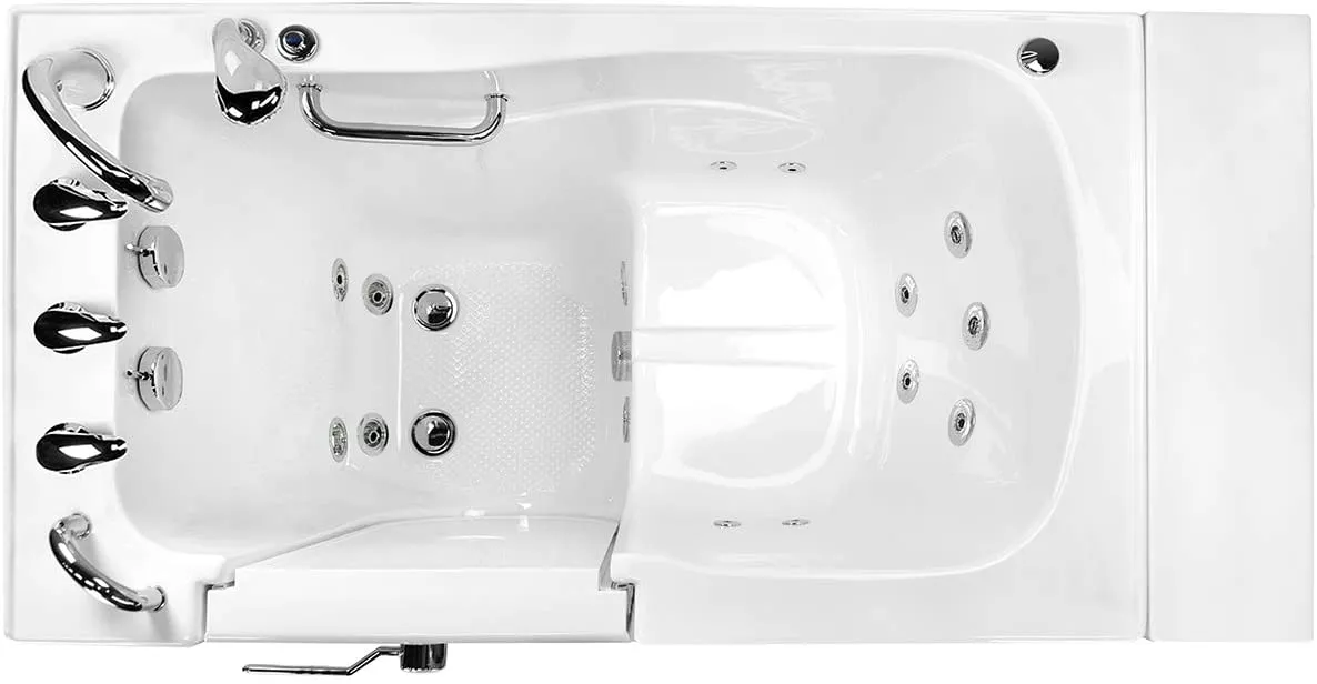 Ella's Bubbles OA3052HH-HB-L Capri Hydro Massage Acrylic Walk-In Bathtub, Left Outswing Door, Ella 5pc. Fast-Fill Faucet, Heated Seat, Dual 2" Drains, 30"x 52", White