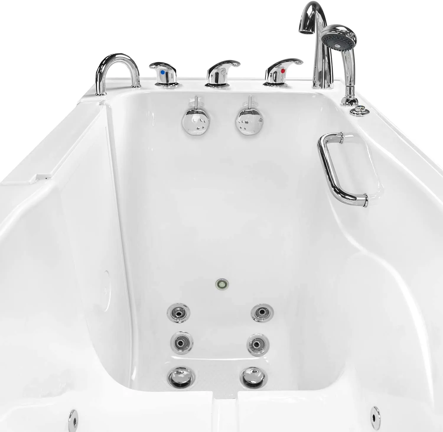 Ella's Bubbles OA3052HH-HB-L Capri Hydro Massage Acrylic Walk-In Bathtub, Left Outswing Door, Ella 5pc. Fast-Fill Faucet, Heated Seat, Dual 2" Drains, 30"x 52", White