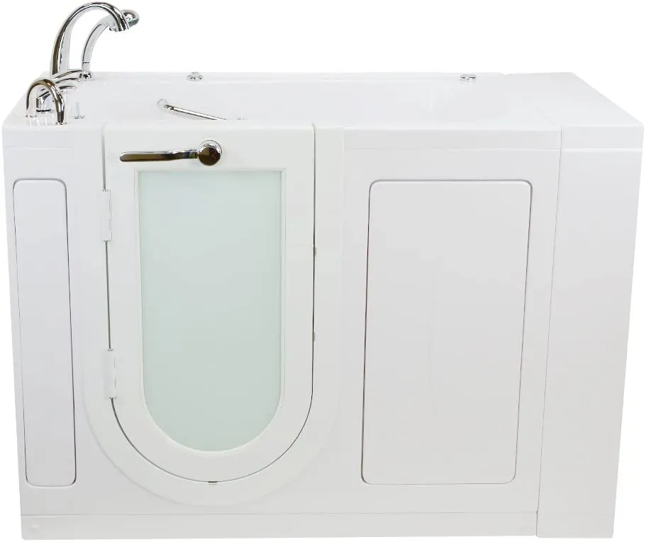 Ella's Bubbles OA3052HH-HB-L Capri Hydro Massage Acrylic Walk-In Bathtub, Left Outswing Door, Ella 5pc. Fast-Fill Faucet, Heated Seat, Dual 2" Drains, 30"x 52", White