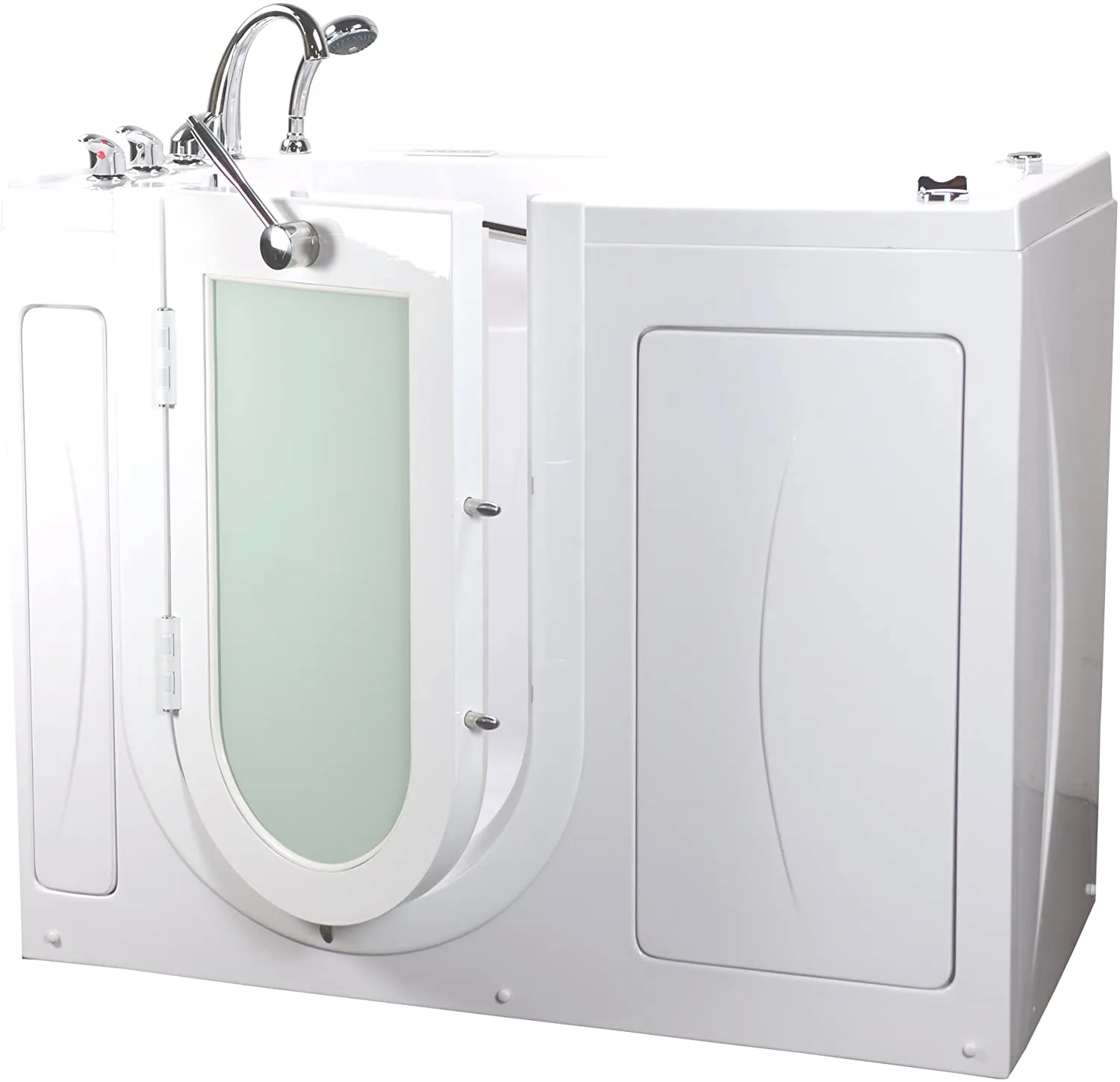 Ella's Bubbles OA3052HH-HB-L Capri Hydro Massage Acrylic Walk-In Bathtub, Left Outswing Door, Ella 5pc. Fast-Fill Faucet, Heated Seat, Dual 2" Drains, 30"x 52", White