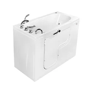 Ella's Bubbles OLA3060H-L-h Transfer 60 Hydro Massage and Heated Seat Walk-In Bathtub with Left Outward Swing Door, Thermostatic Faucet, Dual 2" Drains, White