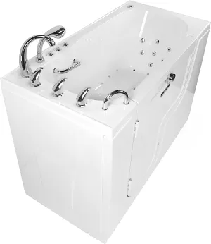 Ella's Bubbles OLA3060HM-L-hHB Transfer 60 Hydro Massage, Microbubble, and Heated Seat Walk-In Bathtub with Left Outward Swing Door, Ella 5pc. Fast-Fill Faucet, Dual 2" Drains, White