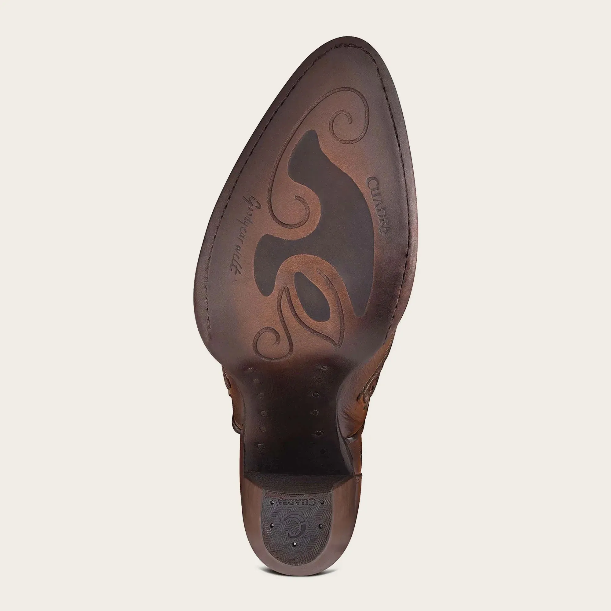 Embroidered honey leather bootie