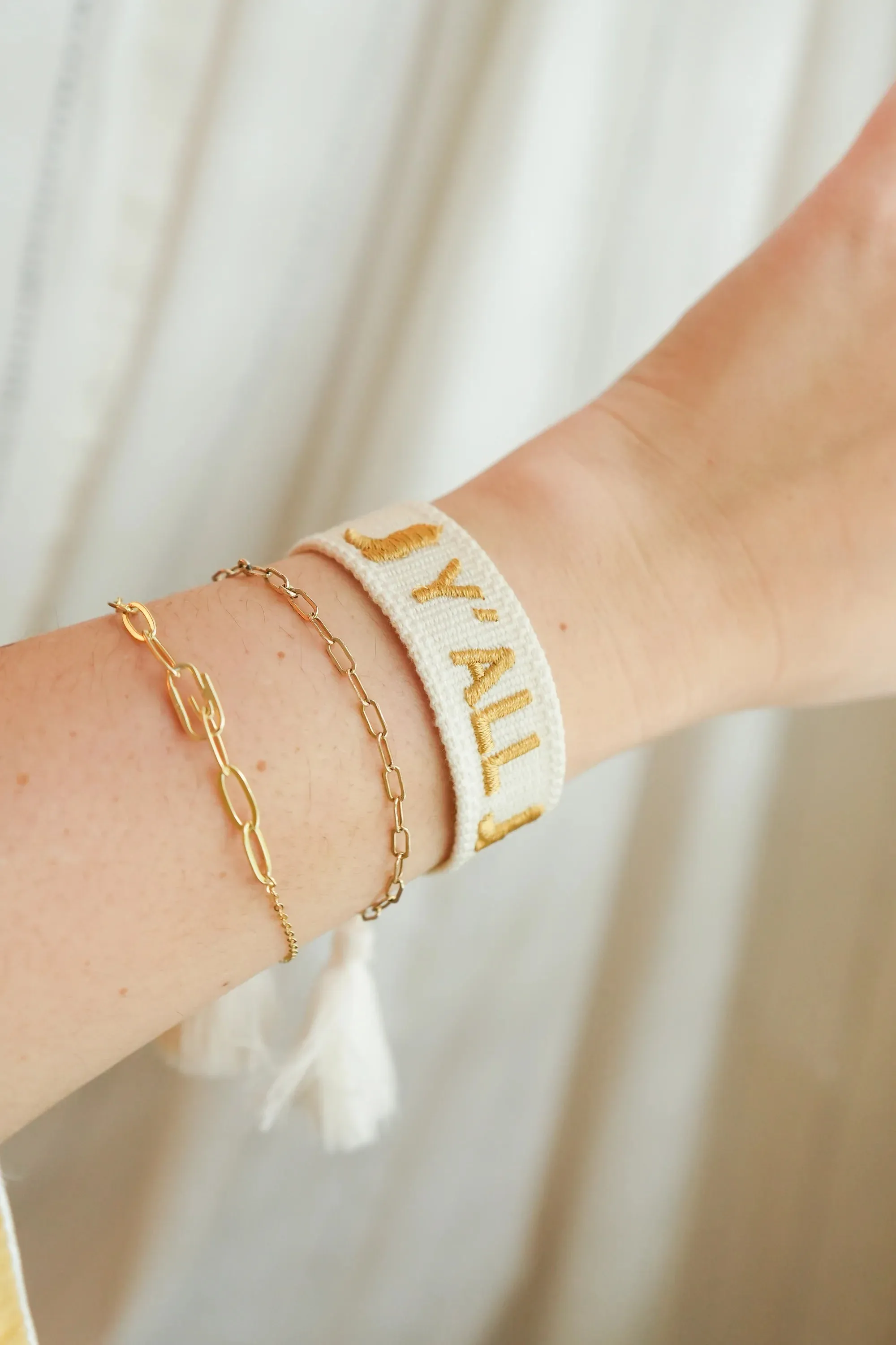 Embroidered "Y'all" Bracelet