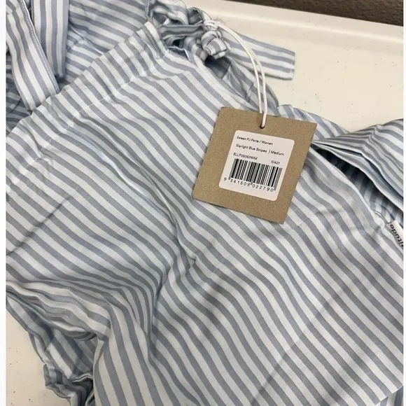 Ettitude Pajama Pants Bamboo Sateen Sz MStarlight Blue White Stripes NEW $75