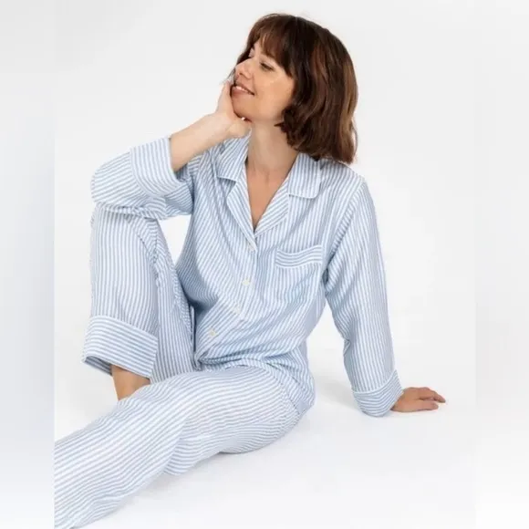 Ettitude Pajama Pants Bamboo Sateen Sz MStarlight Blue White Stripes NEW $75