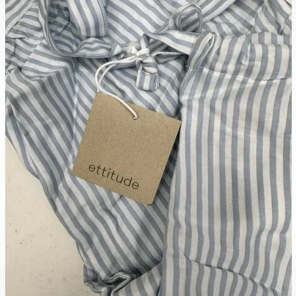 Ettitude Pajama Pants Bamboo Sateen Sz MStarlight Blue White Stripes NEW $75