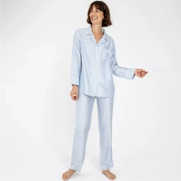 Ettitude Pajama Pants Bamboo Sateen Sz MStarlight Blue White Stripes NEW $75