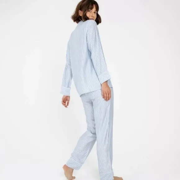Ettitude Pajama Pants Bamboo Sateen Sz MStarlight Blue White Stripes NEW $75