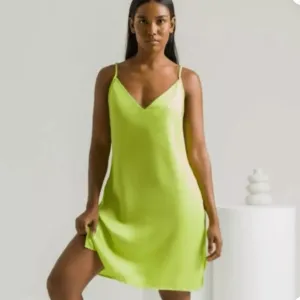 Ettitude,NIB, Women’s Sateen Slip Dress in lime,Small